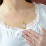 Silver Inlaid Hetian Jade Round Pendant Necklace Chinese Retro Women's Jewelry
