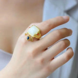 Silver Inlaid Hetian Jade Tassel Retro Ethnic Women's Ring