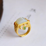Silver Inlaid Hetian Jade Tassel Retro Ethnic Women's Ring