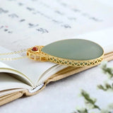Silver Inlaid Hetian Chalcedony Drop Pendant Necklace Craft