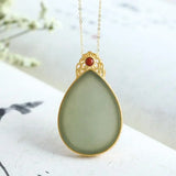 Silver Inlaid Hetian Chalcedony Drop Pendant Necklace Craft