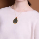 Silver Inlaid Hetian Chalcedony Drop Pendant Necklace Craft