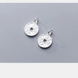 Safe Trip Chinese Letter Engraved Round Charms 925 Sterling Silver Pendant