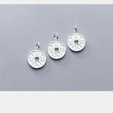 Safe Trip Chinese Letter Engraved Round Charms 925 Sterling Silver Pendant