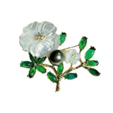 Sea Shell & Green Zircon Flower Brooch