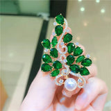 Sea Shell & Green Zircon Flower Brooch