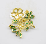 Sea Shell & Green Zircon Flower Brooch