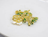 Sea Shell & Green Zircon Flower Brooch