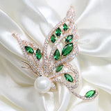 Sea Shell & Green Zircon Flower Brooch