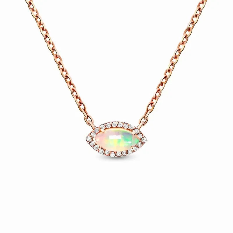 S925 Devil's Eye Opal Pendant Rose Necklace - Opal