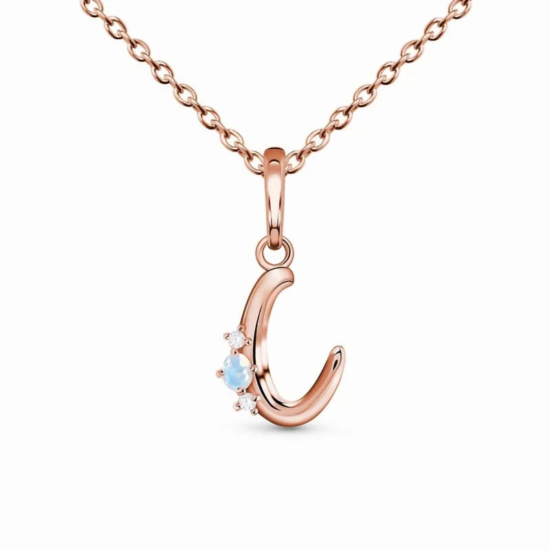 C Moonstone Pendant Rose Necklace 925 Sterling Silver Women's Jewelry