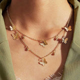 Butterfly Pendant Necklace Double Layer Metal Clavicle Chain
