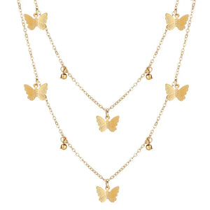 Butterfly Pendant Necklace Double Layer Metal Clavicle Chain