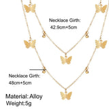 Butterfly Pendant Necklace Double Layer Metal Clavicle Chain