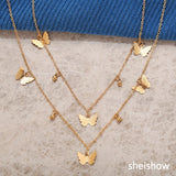 Butterfly Pendant Necklace Double Layer Metal Clavicle Chain