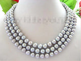 9mm Gray Pearl Necklace Cameo - 3 Rows Natural - Free Shipping