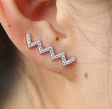 925 Sterling Silver Ear Cuff Earrings Women Bijoux Long Wire Stud Jewelry