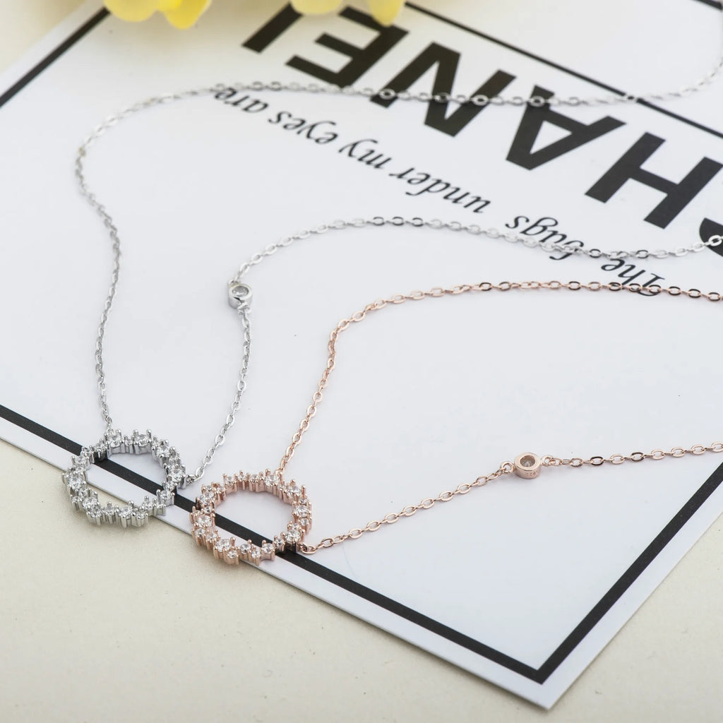 Sterling Silver Circle Necklace with Micro Zircon Pendant