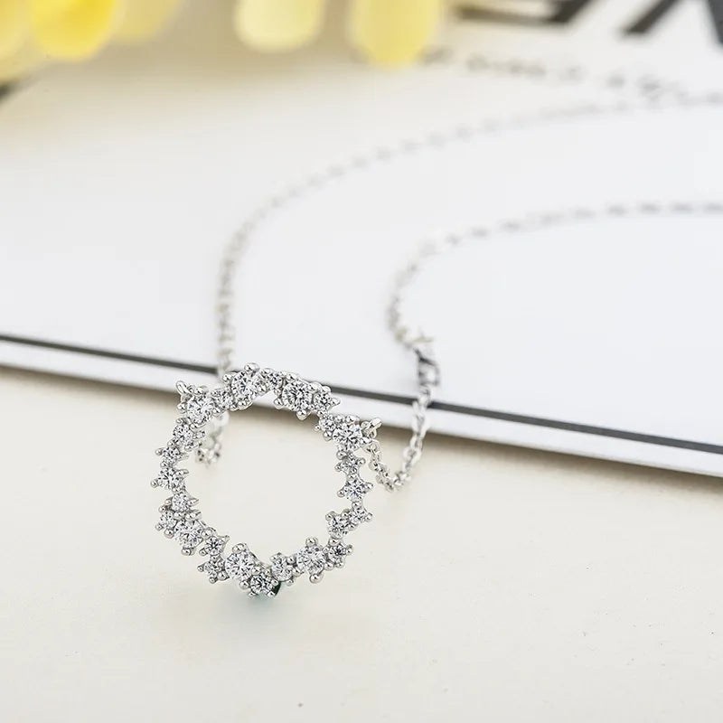 Sterling Silver Circle Necklace with Micro Zircon Pendant