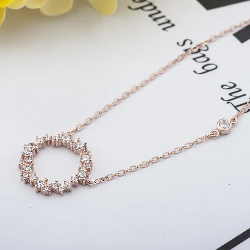 Sterling Silver Circle Necklace with Micro Zircon Pendant