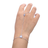 Silver Rose Chain Evil Eye Charm Hand Bracelet with Ring