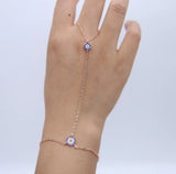 Silver Rose Chain Evil Eye Charm Hand Bracelet with Ring