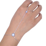 Silver Rose Chain Evil Eye Charm Hand Bracelet with Ring