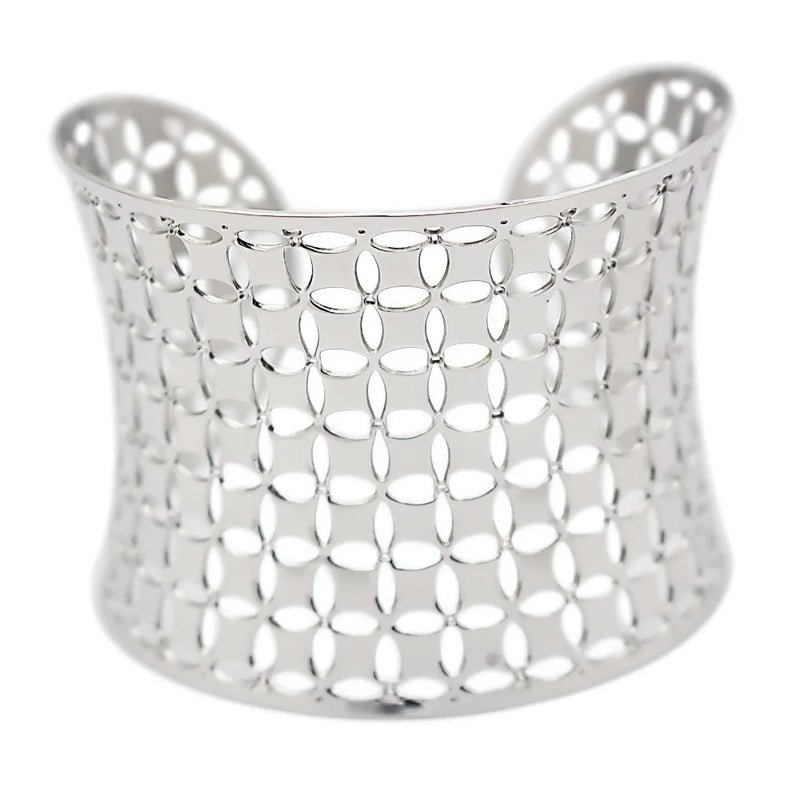Silver Stainless Steel Carved Bangle Open Bracelet Exaggerated Jewelry Women