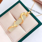 Dragon and Phoenix Pendant Necklace with Baitian Chalcedony Inlay