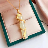 Silver Inlaid Baitian Chalcedony Dragon Phoenix Pendant Necklace