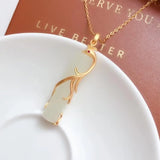 Dragon and Phoenix Pendant Necklace with Baitian Chalcedony Inlay