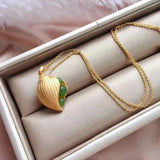 Silver Inlaid Hetian Chalcedony Conch Pendant Necklace
