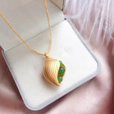 Silver Inlaid Hetian Chalcedony Conch Pendant Necklace