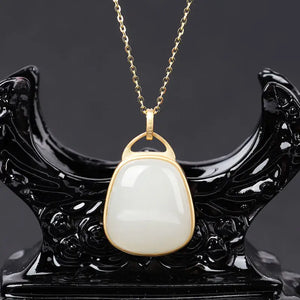 Silver Inlaid Hetian & Sheep Fat Jade Pendant Necklace
