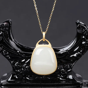 Silver Inlaid Hetian & Sheep Fat Jade Pendant Necklace