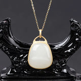 Silver Inlaid Hetian & Sheep Fat Jade Pendant Necklace