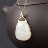 Silver Inlaid Hetian & Sheep Fat Jade Pendant Necklace