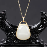 Silver Inlaid Hetian & Sheep Fat Jade Pendant Necklace