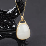 Silver Inlaid Hetian & Sheep Fat Jade Pendant Necklace
