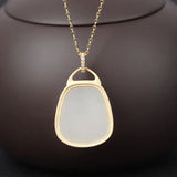 Silver Inlaid Hetian & Sheep Fat Jade Pendant Necklace