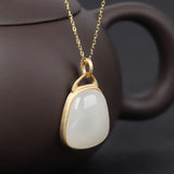 Silver Inlaid Hetian & Sheep Fat Jade Pendant Necklace