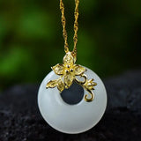 Chinese Flower Branch Hetian Jade Pendant Necklace