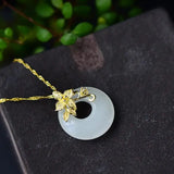 Chinese Flower Branch Hetian Jade Pendant Necklace