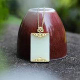 Geometric Cold Wind Hetian Jade Pendant Necklace with Silver Inlay