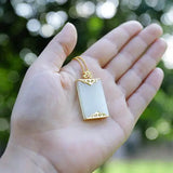 Geometric Cold Wind Hetian Jade Pendant Necklace with Silver Inlay