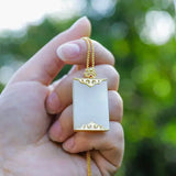 Geometric Cold Wind Hetian Jade Pendant Necklace with Silver Inlay
