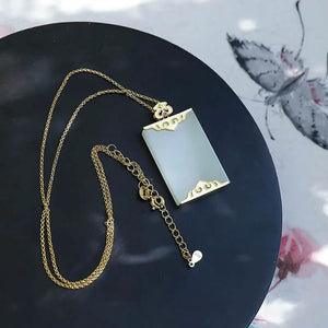 Geometric Cold Wind Hetian Jade Pendant Necklace with Silver Inlay