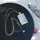 Geometric Cold Wind Hetian Jade Pendant Necklace with Silver Inlay