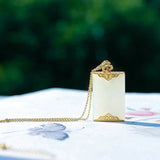 Geometric Cold Wind Hetian Jade Pendant Necklace with Silver Inlay