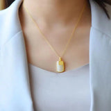Silver Inlaid Hetian Sheep Fat Jade Square Pendant Necklace